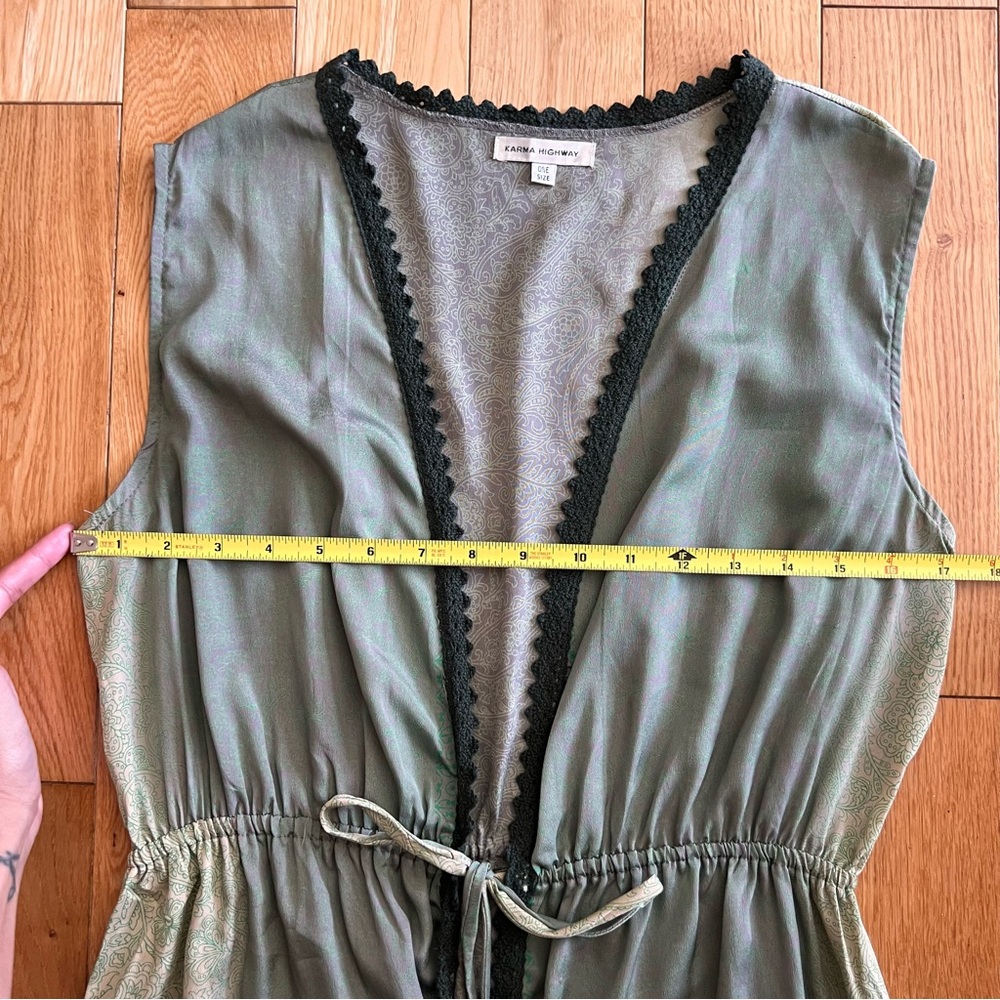 Karma Highway Green Maxi Open Tie Front Elastic Waist Top One Size - Picture 3 of 10